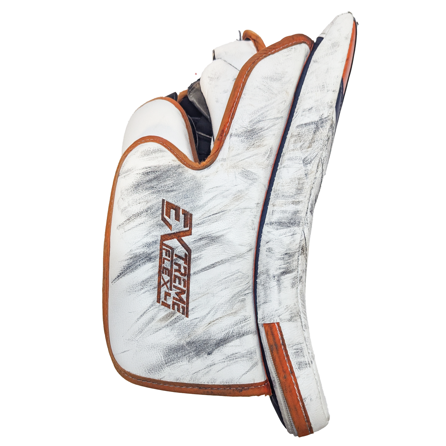 CCM Extreme Flex 4  - Used WHL Pro Stock Goalie Blocker (White/Navy/Orange)