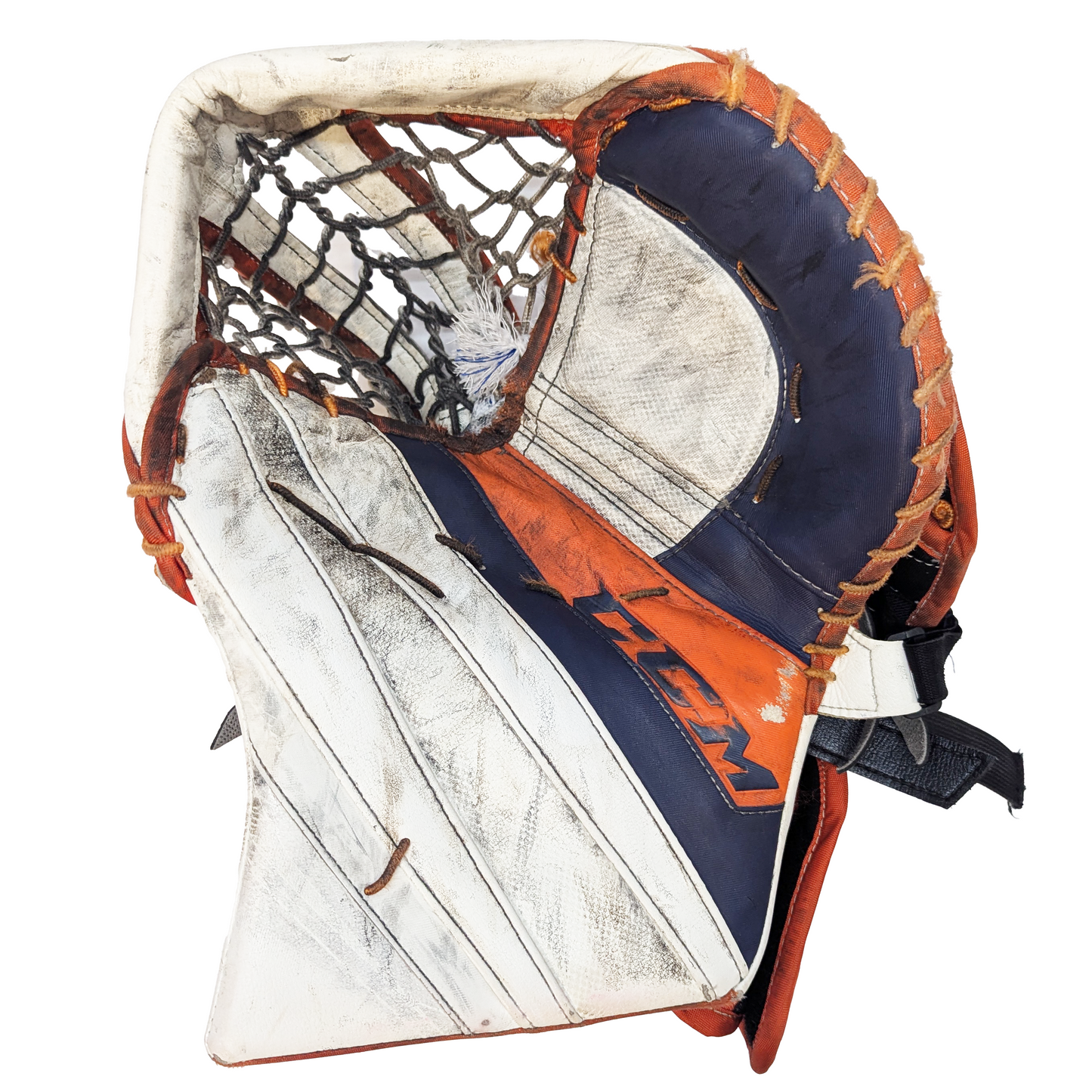 CCM Extreme Flex 5 - Used Pro Stock Goalie Glove (White/Orange/Navy)