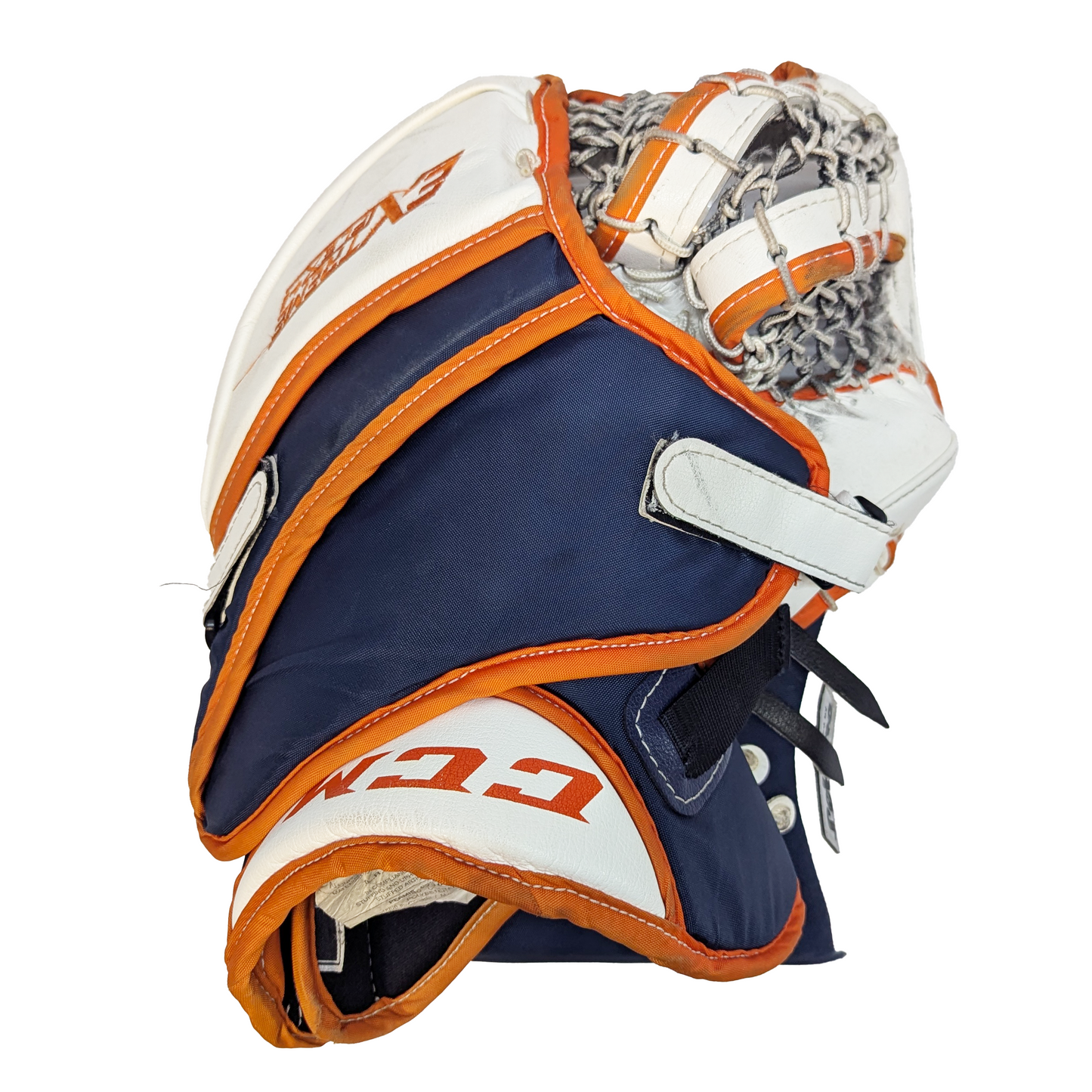 CCM Extreme Flex 4 - Used Pro Stock Goalie Glove (White/Orange/Navy)