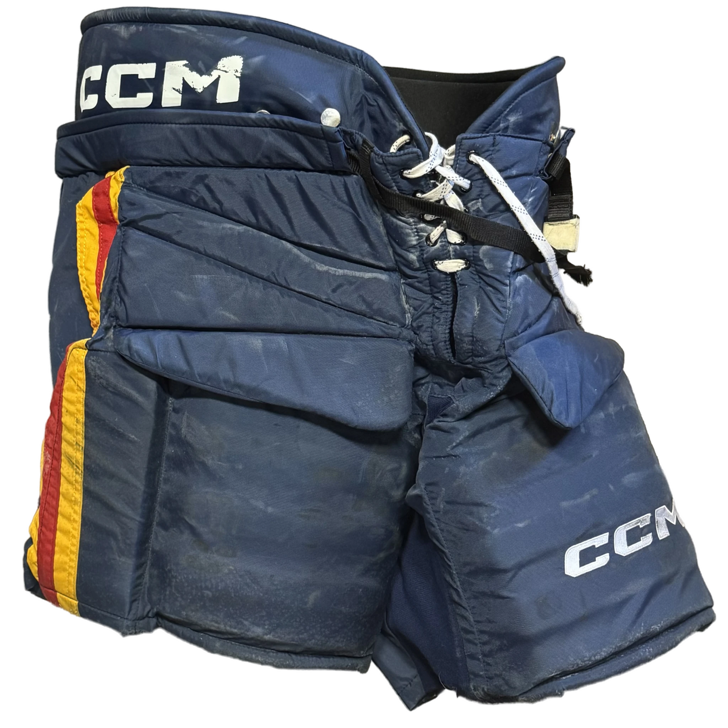 CCM HPG12A - Used Pro Stock Hockey Goalie Pants (Navy/Yellow/Red)