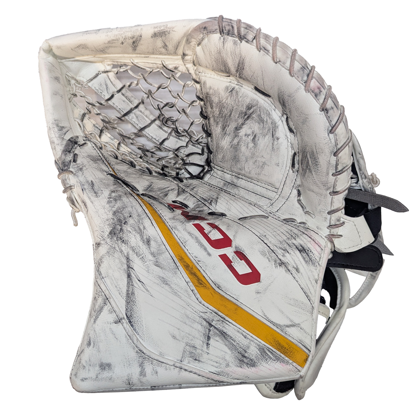 CCM Extreme Flex 6 - Used AHL Pro Stock Goalie Glove (White/Red/Yellow)