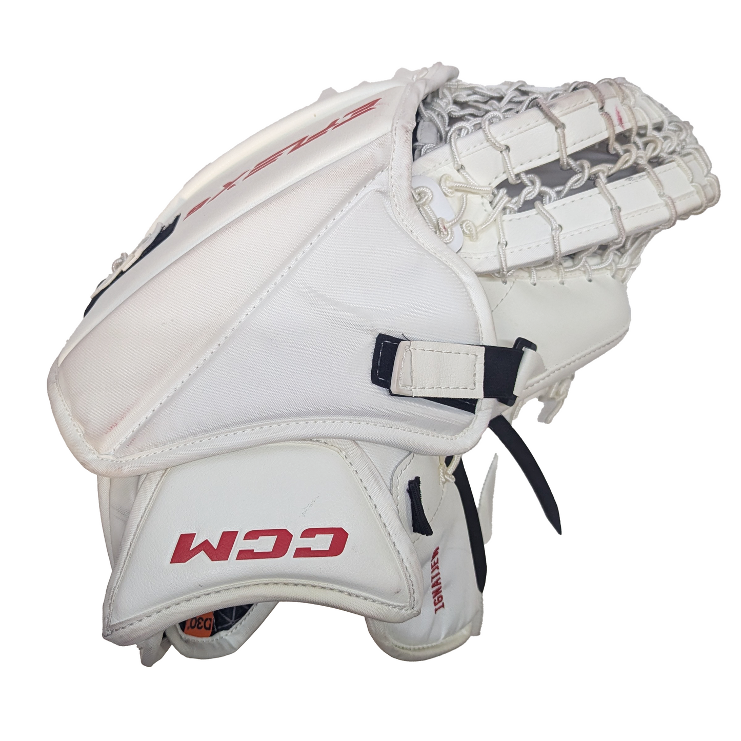 CCM Extreme Flex 6 - Used AHL Pro Stock Goalie Glove (White/Red/Yellow)